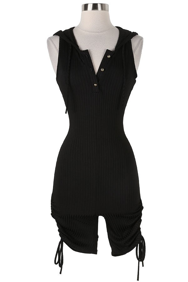 Women's Ribbed Hooded Sleeveless Cutout Romper - photo 3