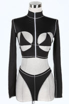 Women's black cutout long sleeve top and pants set