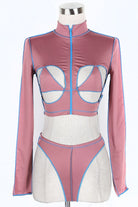 Women's mauve cutout long sleeve top and pants set