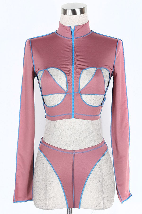 Women's mauve cutout long sleeve top and pants set