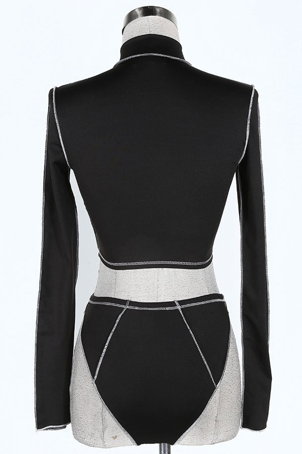 Women's black cutout long sleeve top and pants set - photo 3