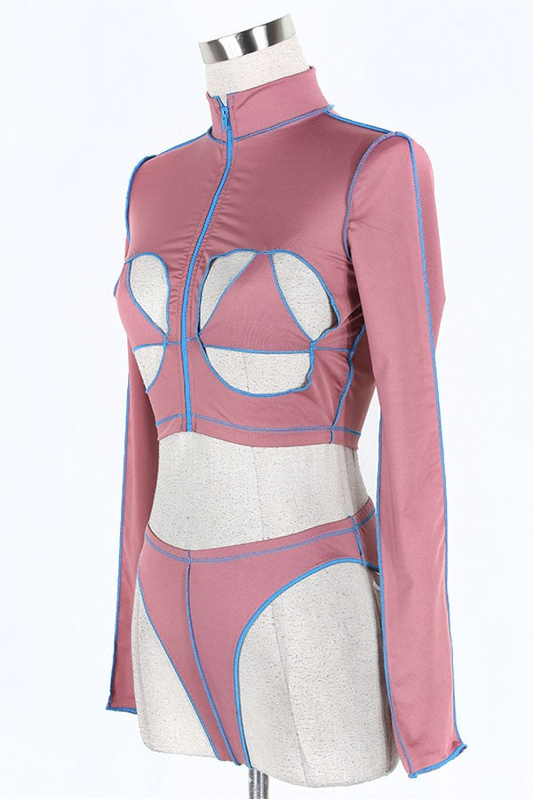 Women's mauve cutout long sleeve top and pants set - photo 2