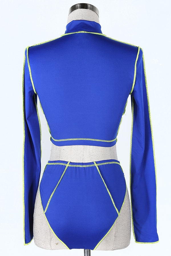 Women's blue cutout long sleeve top and pants set - photo 3