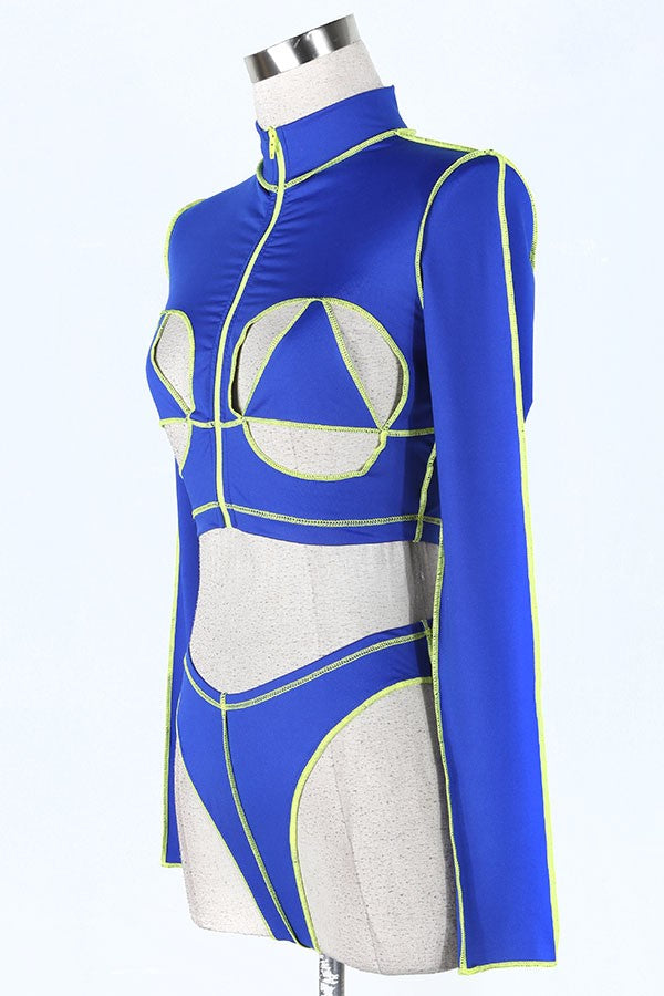 Women's blue cutout long sleeve top and pants set - photo 2