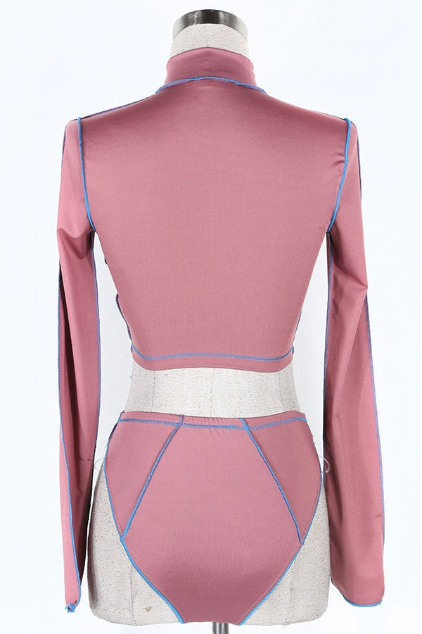 Women's mauve cutout long sleeve top and pants set - photo 3