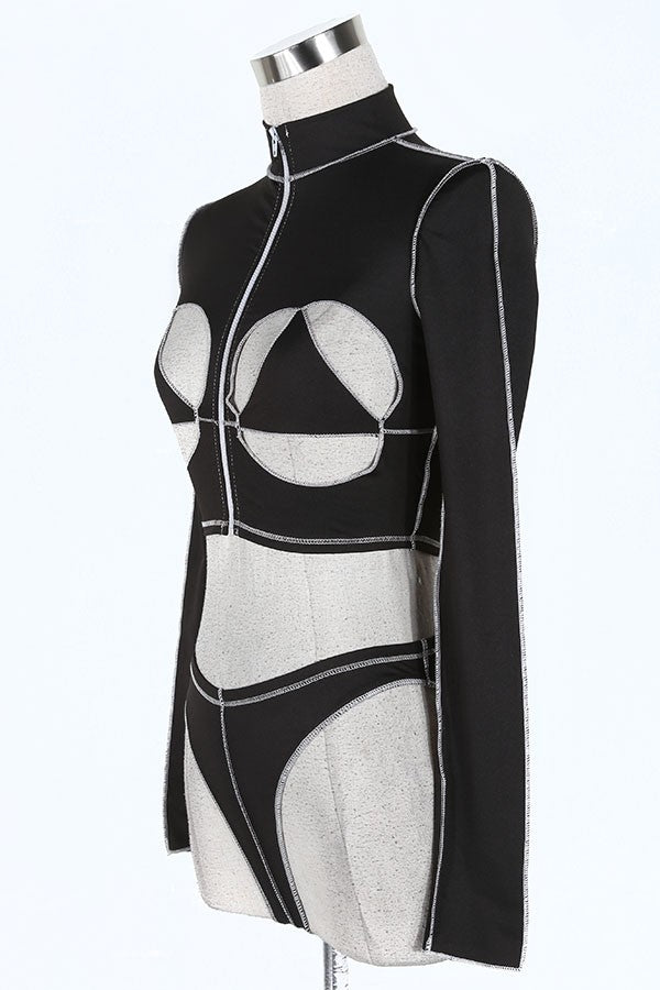 Women's black cutout long sleeve top and pants set - photo 2