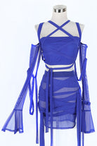 Women's blue strappy cutout halter top and mini skirt set - photo 2