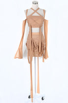 Women's mocha strappy cutout halter top and mini skirt set - photo 4