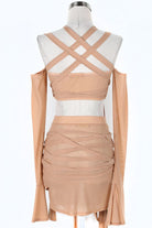 Women's mocha strappy cutout halter top and mini skirt set - photo 3