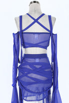 Women's blue strappy cutout halter top and mini skirt set - photo 4