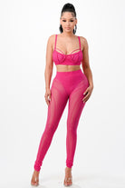 Women's pink mesh bra top and leggings set