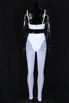 Women's white mesh bra top and leggings set - photo 3