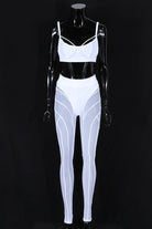 Women's white mesh bra top and leggings set