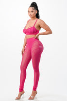 Women's pink mesh bra top and leggings set - photo 2