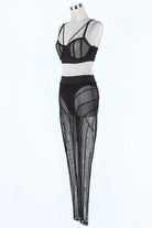 Women's black mesh bra top and leggings set - photo 2