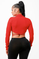 Women's red v-neck long sleeve tie-front top - photo 3