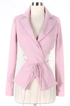 Women's pink v-neck long sleeve tie-front top