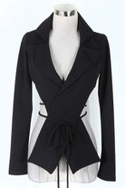 Women's black v-neck long sleeve tie-front top