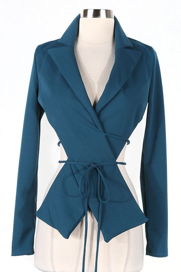 Women's h.green v-neck long sleeve tie-front top