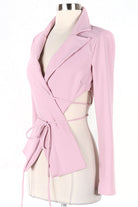 Women's pink v-neck long sleeve tie-front top - photo 2