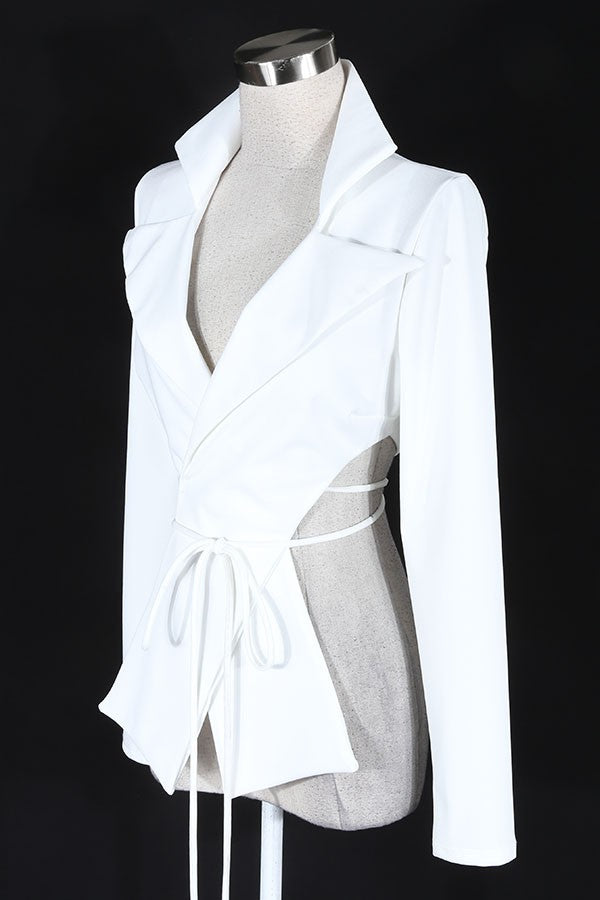 Women's white v-neck long sleeve tie-front top - photo 2