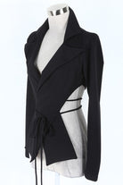 Women's black v-neck long sleeve tie-front top - photo 2