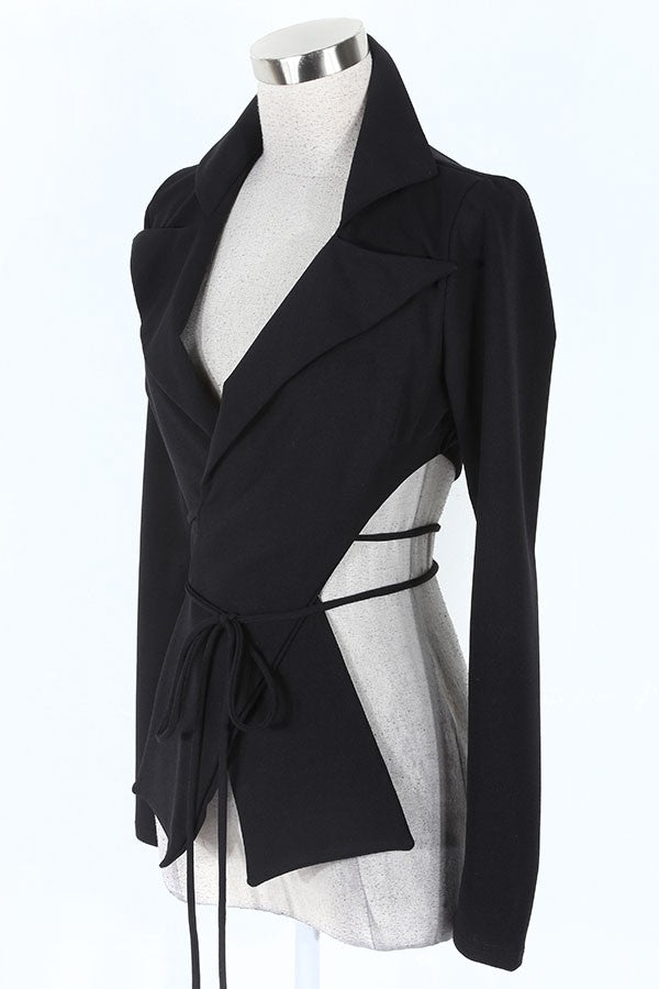 Women's black v-neck long sleeve tie-front top - photo 2