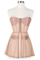 Women's nude lace corset top and shorts set