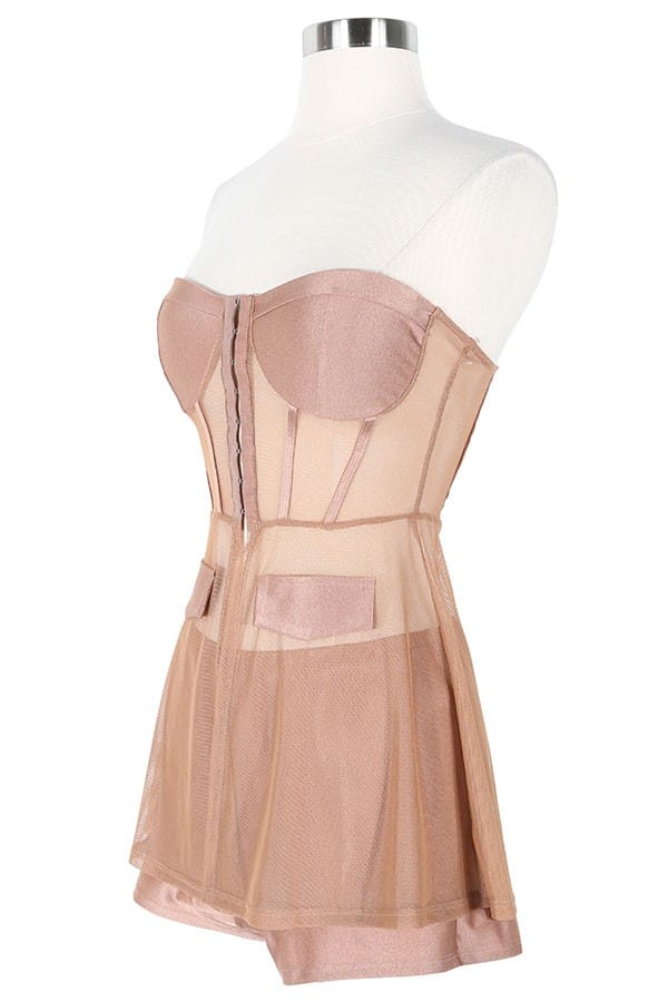 Women's nude lace corset top and shorts set - photo 2