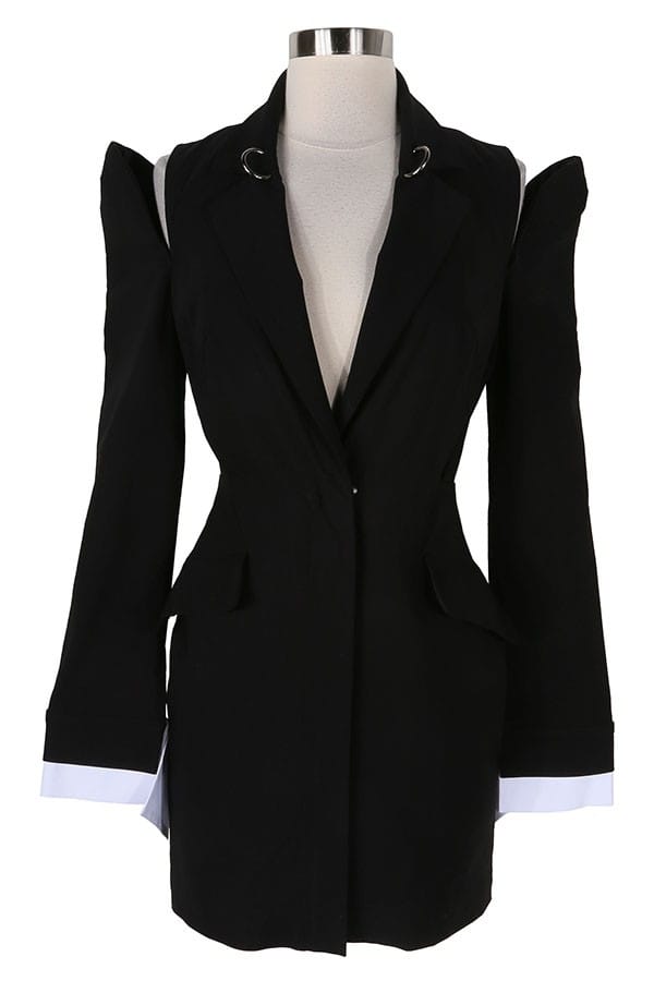 Women's black long sleeve plunge cutout blazer mini dress