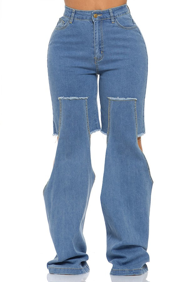 Women's Knee Cutout Baggy Wide-Leg Jeans