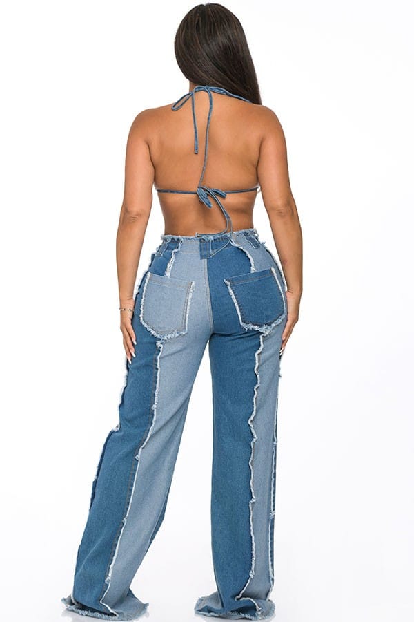 Women's Denim Bra Top & Flare Pants Set - photo 4