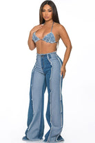 Women's Denim Bra Top & Flare Pants Set - photo 3