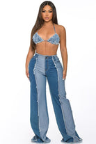 Women's Denim Bra Top & Flare Pants Set