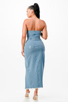 Women's Halter Side Slit Denim Maxi Dress - photo 4