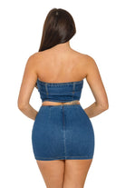 Women's Denim Strapless Bandeau Top & Mini Skirt Set - photo 3