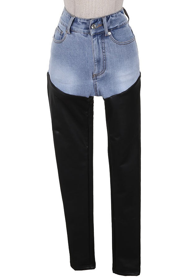 Women's Two-Tone Color-Block Straight Leg Jeans
