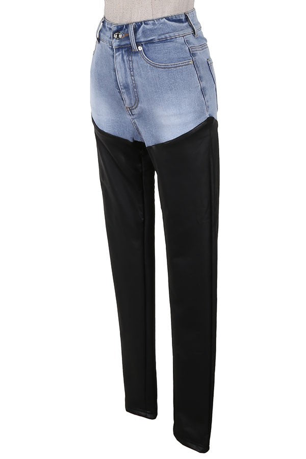 Women's Two-Tone Color-Block Straight Leg Jeans - photo 2