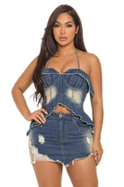Women's Denim Strapless Top & Mini Skirt Set