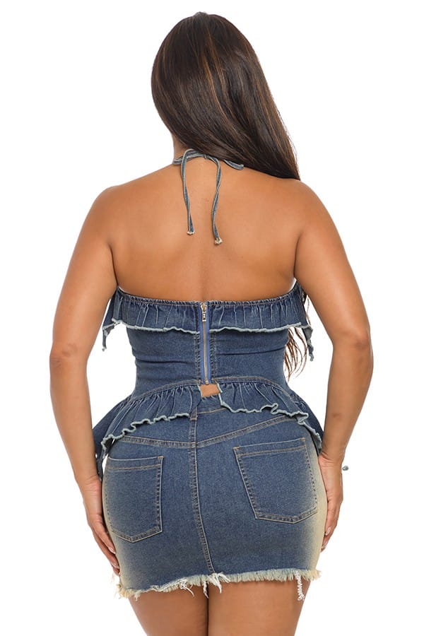Women's Denim Strapless Top & Mini Skirt Set - photo 4