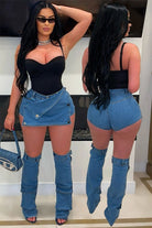 Women's Denim Mini Skirt with Detachable Leg Warmers