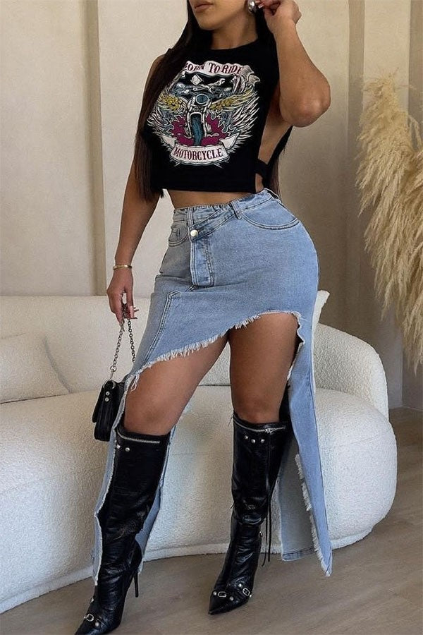 Women's High Slit Denim Midi Skirt - photo 2