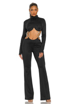 Women's Long Sleeve Cutout Flare Jumpsuit