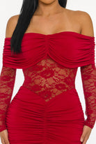 Women's Off-White Scarlet Muse Lace Off Shoulder Long Sleeve Mermaid Maxi Gown – full-length view