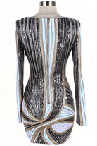 Women's Metallic Print Plunge Long Sleeve Mini Dress - photo 3