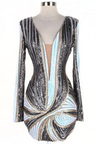 Women's Metallic Print Plunge Long Sleeve Mini Dress - photo 2