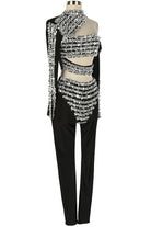 Women's Rhinestone Sheer Mesh Top & Pants Set - photo 2