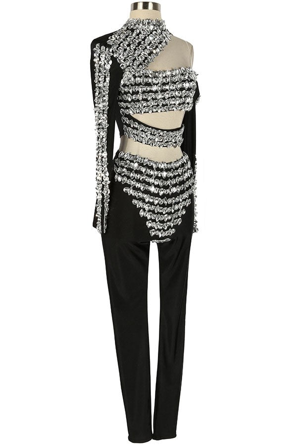 Women's Rhinestone Sheer Mesh Top & Pants Set - photo 2