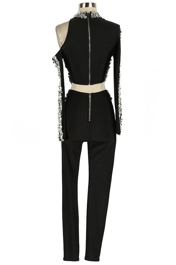Women's Rhinestone Sheer Mesh Top & Pants Set - photo 3