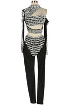 Women's Rhinestone Sheer Mesh Top & Pants Set
